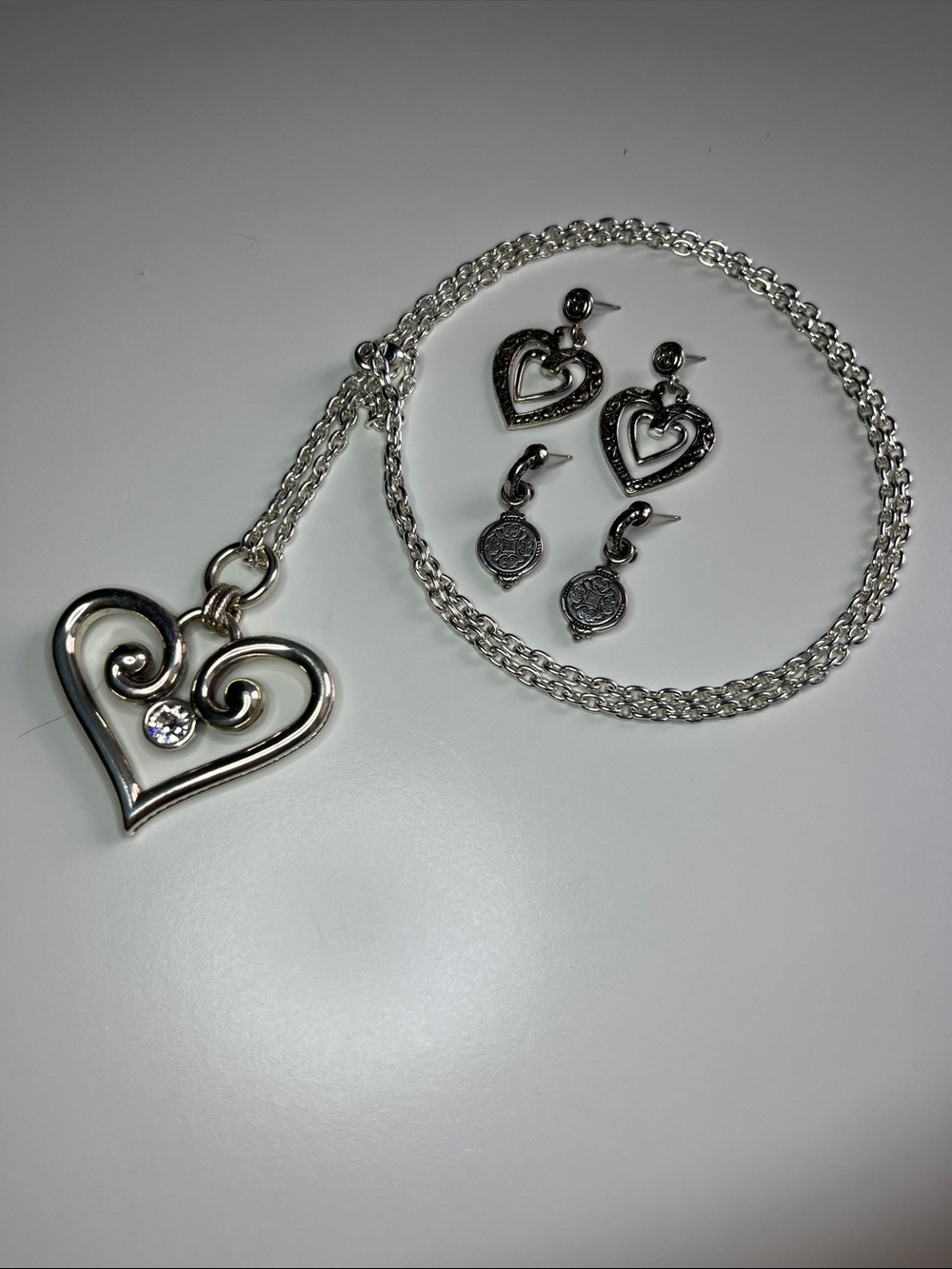 Brighton Silver Heart Pendant Necklace with Matching Drop Earrings